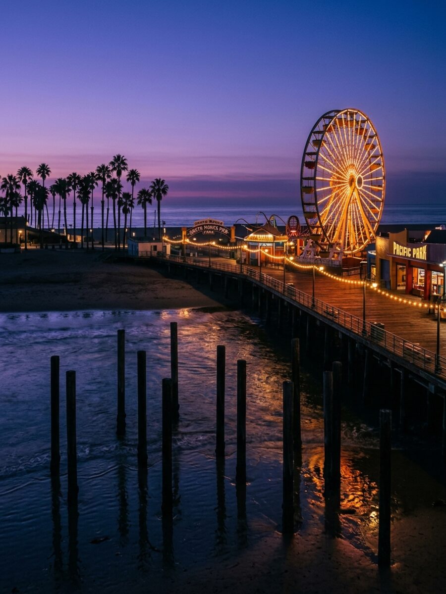 Santa Monica Pier at twilight — the gateway to our flagship office